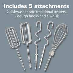 Hand Mixer with Snap-On Case and Dough Hooks