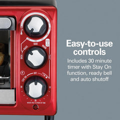 4 Slice Toaster Oven, Red