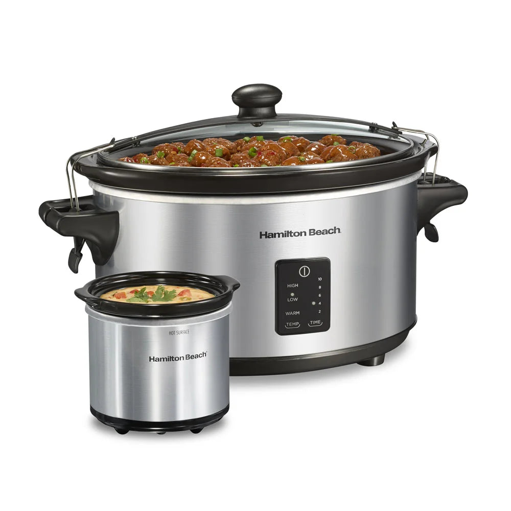 Programmable Stay or Go® Slow Cooker with Party Dipper™ Food Warmer, Silver
