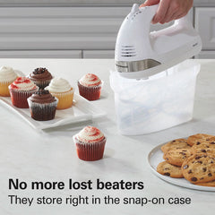 6 Speed Hand Mixer with Snap-On Case, White