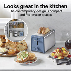 Contemporary 2 Slice Toaster, Steel Blue